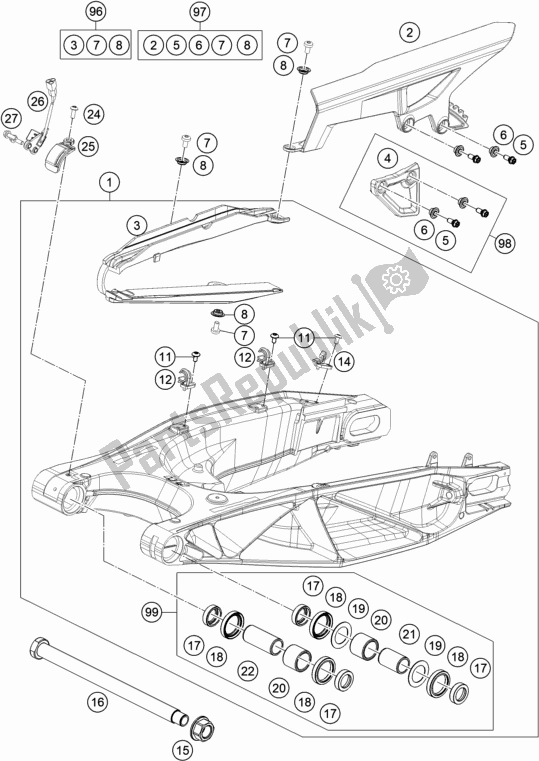 Todas las partes para Brazo Oscilante de KTM 1290 Super Adventure S,orange EU 2020