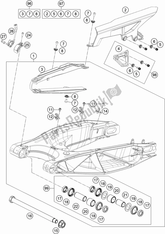 Todas las partes para Brazo Oscilante de KTM 1290 Super Adventure S,orange EU 2020