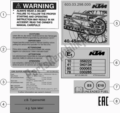 Todas las partes para Technic Information Sticker de KTM 1290 Super Adventure S,orange EU 2020