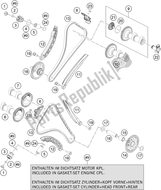 All parts for the Timing Drive of the KTM 1290 Super Adventure S,orange EU 2020