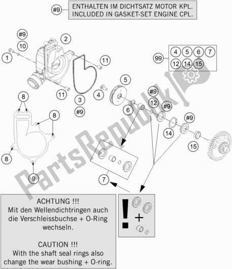 All parts for the Water Pump of the KTM 1290 Super Adventure S,orange EU 2020