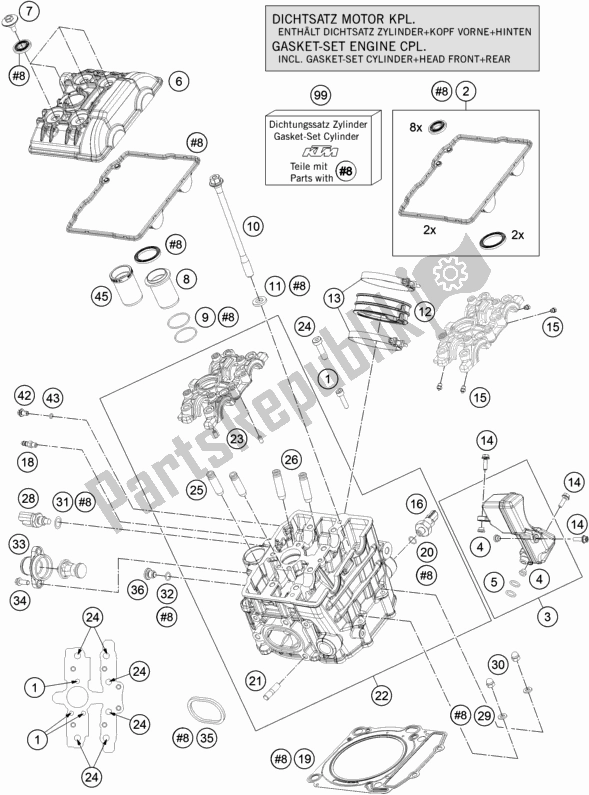 Tutte le parti per il Testata Anteriore del KTM 1290 Super Adventure S,orange US 2019