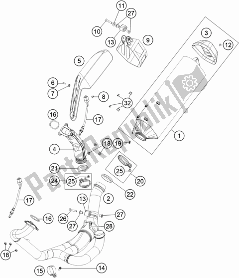 All parts for the Exhaust System of the KTM 1290 Super Adventure S,orange US 2019