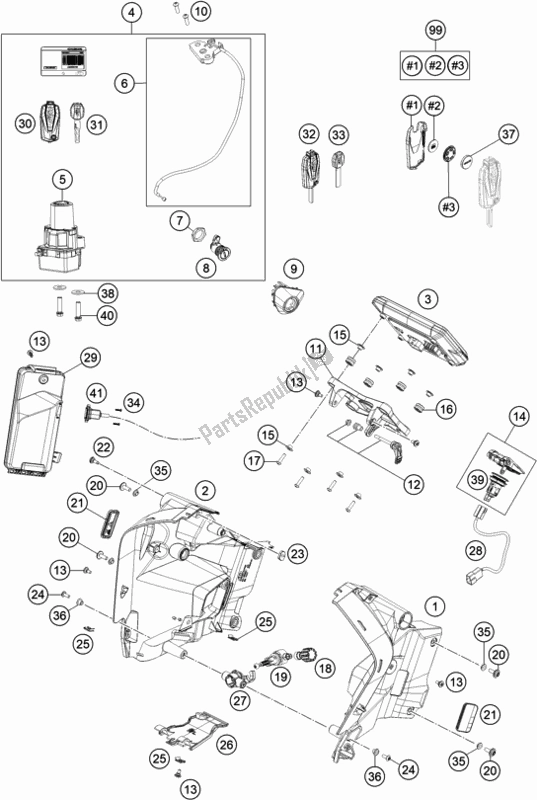Todas las partes para Instrumentos / Sistema De Bloqueo de KTM 1290 Super Adventure S,orange US 2019