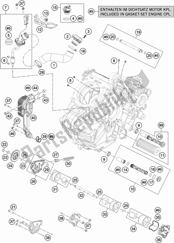 All parts for the Lubricating System of the KTM 1290 Super Adventure S,orange US 2019