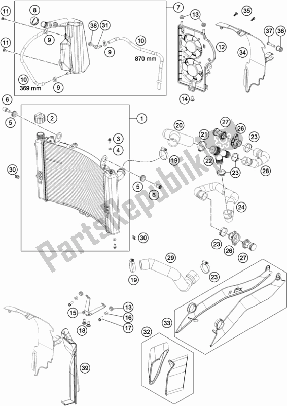 Tutte le parti per il Sistema Di Raffreddamento del KTM 1290 Super Adventure S,orange US 2020