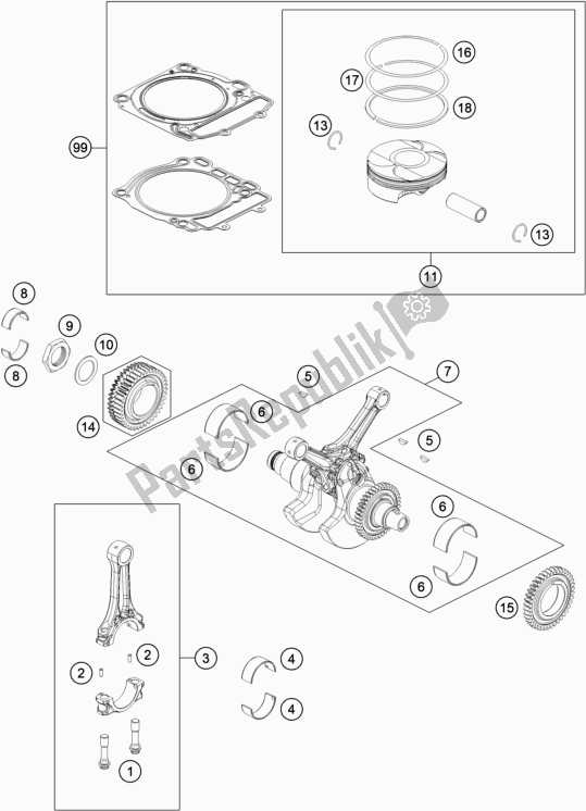 Todas as partes de Virabrequim, Pistão do KTM 1290 Super Adventure S,orange US 2020