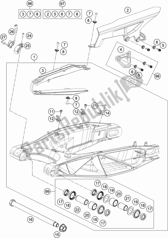 Todas las partes para Brazo Oscilante de KTM 1290 Super Adventure S,orange US 2020