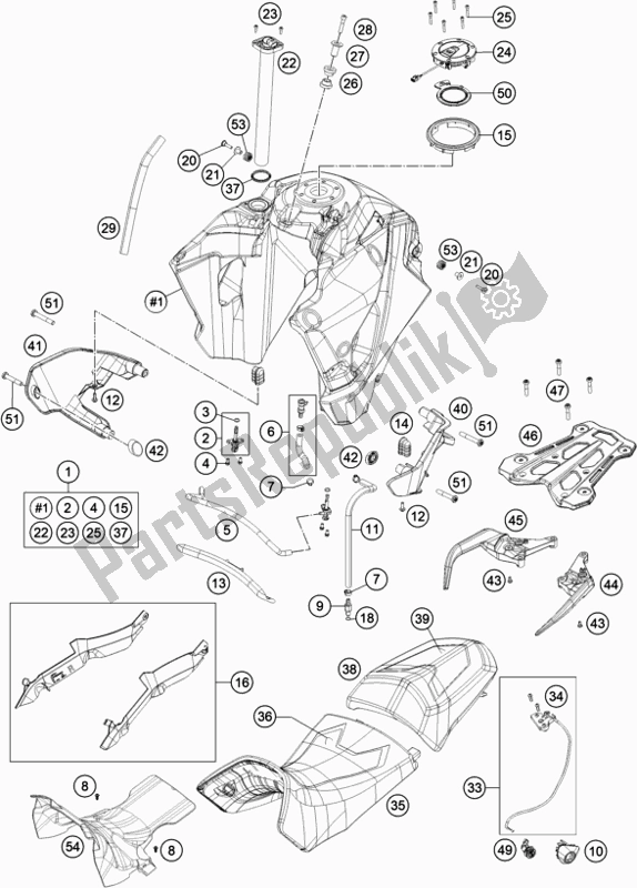 Tutte le parti per il Serbatoio, Sedile del KTM 1290 Super Adventure S,orange US 2020