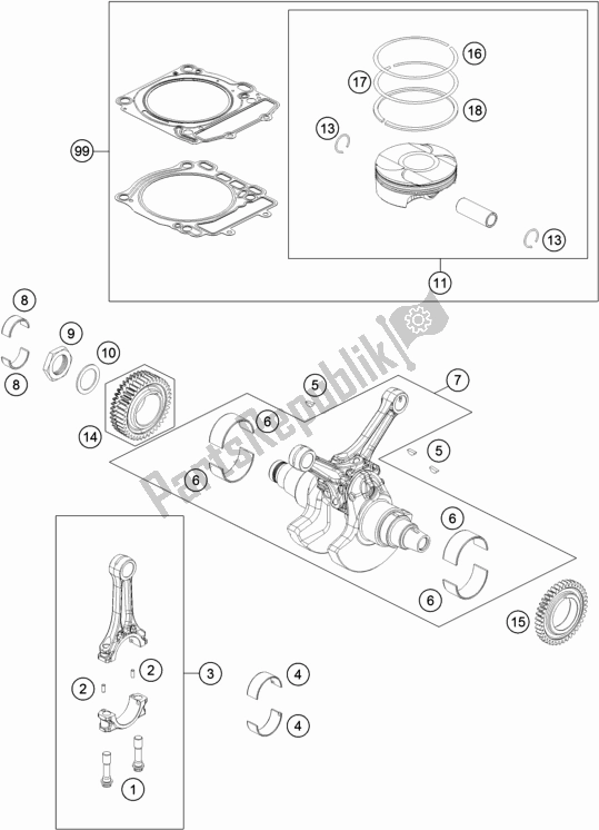 All parts for the Crankshaft, Piston of the KTM 1290 Super Adventure S,silver EU 2019