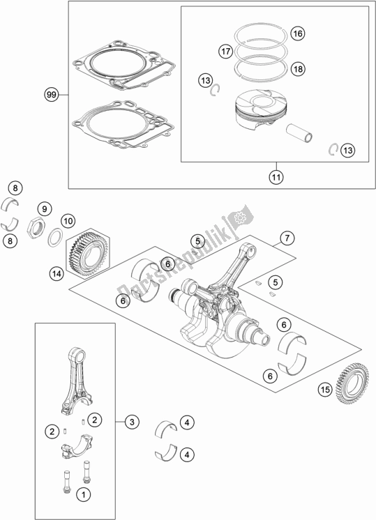 All parts for the Crankshaft, Piston of the KTM 1290 Super Adventure S,silver EU 2019