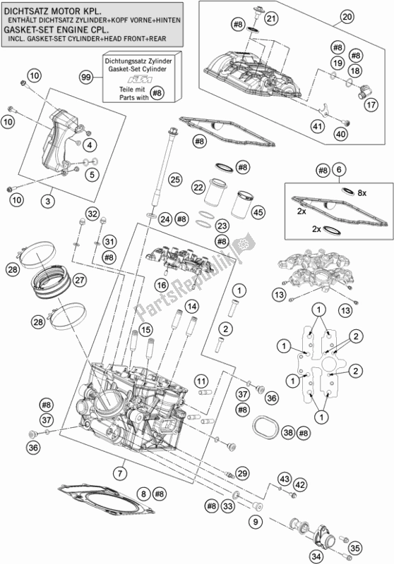 All parts for the Cylinder Head Rear of the KTM 1290 Super Adventure S,silver EU 2019