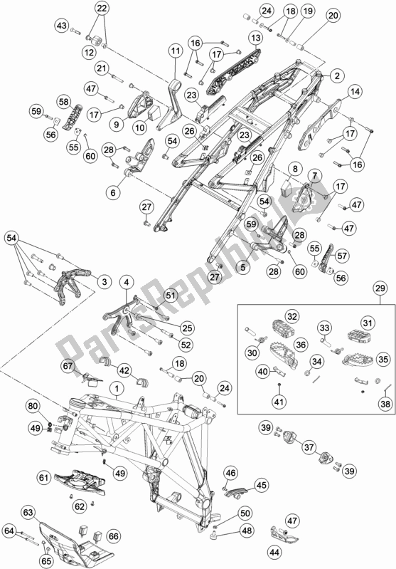 All parts for the Frame of the KTM 1290 Super Adventure S,silver EU 2019