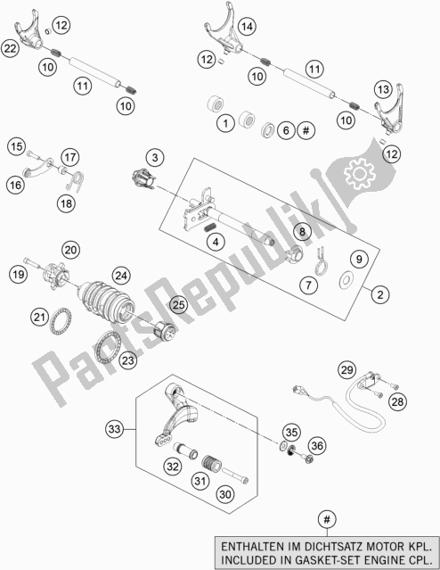 All parts for the Shifting Mechanism of the KTM 1290 Super Adventure S,silver EU 2019