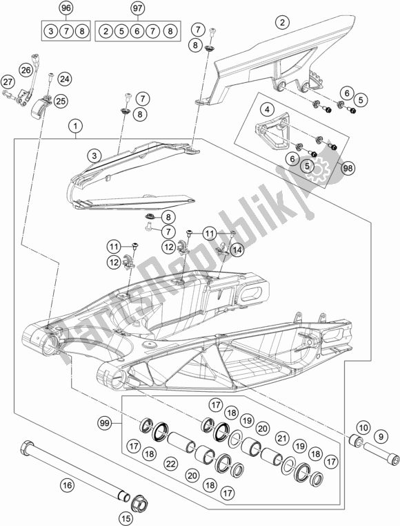 All parts for the Swing Arm of the KTM 1290 Super Adventure S,silver EU 2019
