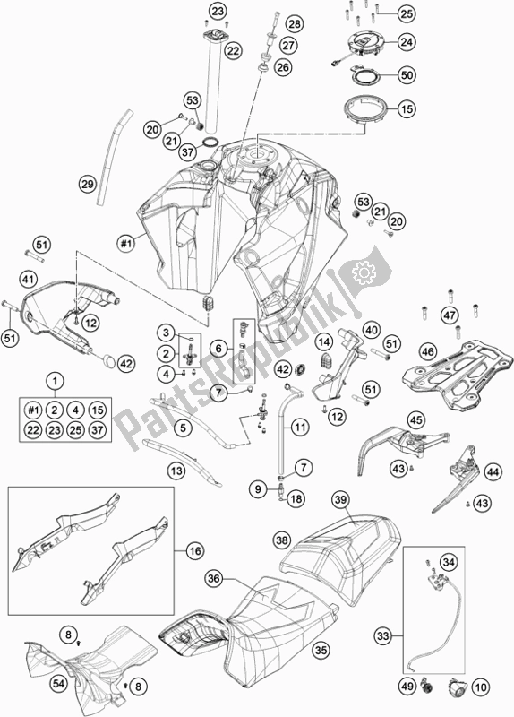 Todas las partes para Tanque, Asiento de KTM 1290 Super Adventure S,silver EU 2019