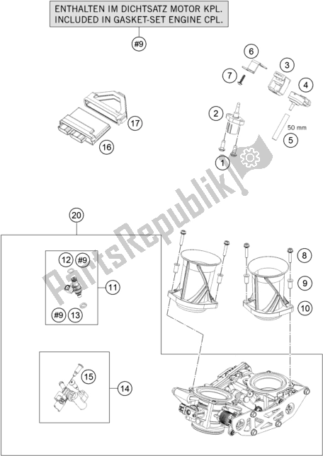 All parts for the Throttle Body of the KTM 1290 Super Adventure S,silver EU 2019