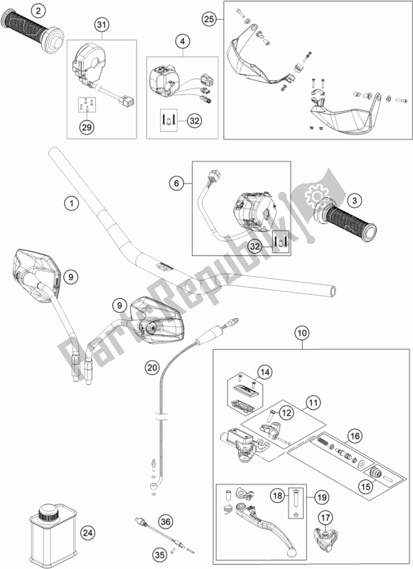 Todas las partes para Manillar, Controles de KTM 1290 Super Adventure S,silver EU 2020