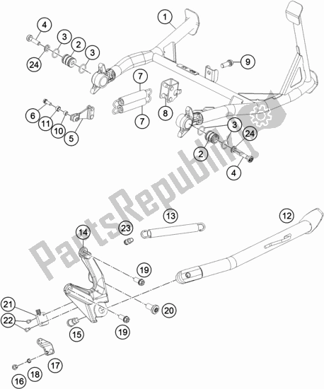 All parts for the Side / Center Stand of the KTM 1290 Super Adventure S,silver EU 2020