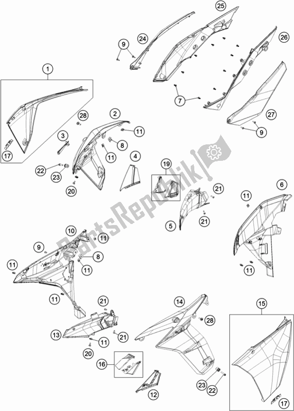 Toutes les pièces pour le Side Trim du KTM 1290 Super Adventure S,silver EU 2020