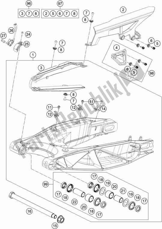 Todas las partes para Brazo Oscilante de KTM 1290 Super Adventure S,silver EU 2020