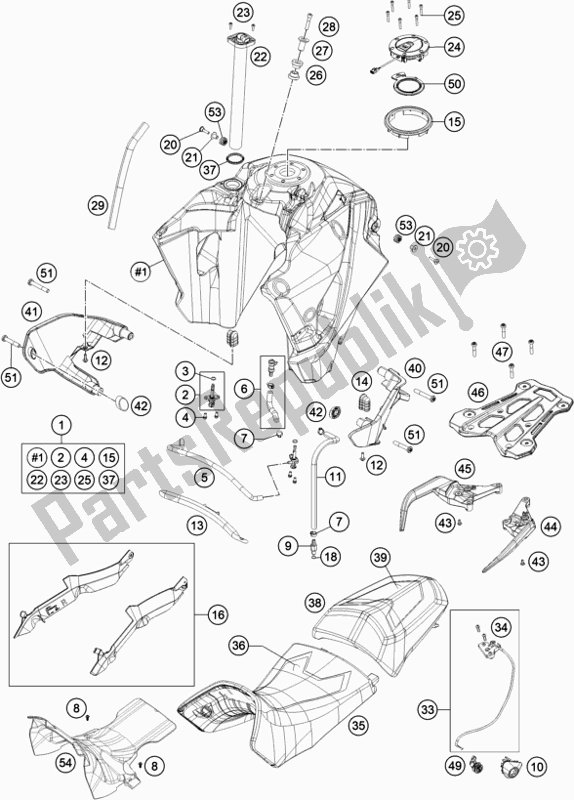 Tutte le parti per il Serbatoio, Sedile del KTM 1290 Super Adventure S,silver EU 2020