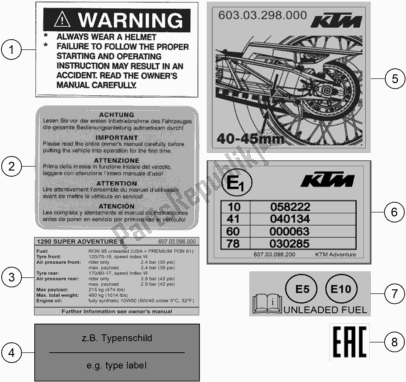 Alle onderdelen voor de Technic Information Sticker van de KTM 1290 Super Adventure S,silver EU 2020