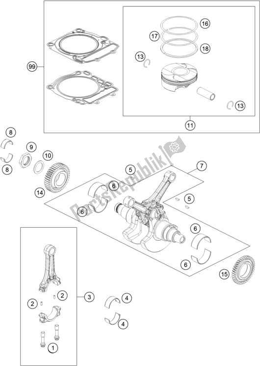 All parts for the Crankshaft, Piston of the KTM 1290 Super Duke Gt,black 2019