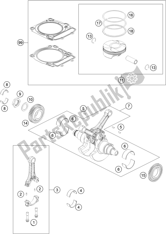 All parts for the Crankshaft, Piston of the KTM 1290 Super Duke Gt,black 2019