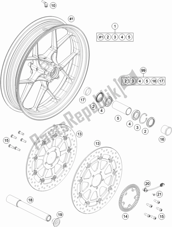 All parts for the Front Wheel of the KTM 1290 Super Duke Gt,black 2019