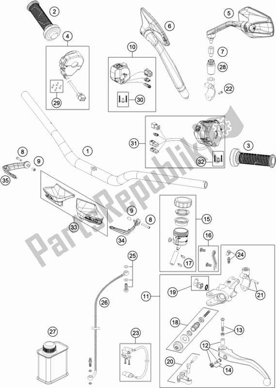 All parts for the Handlebar, Controls of the KTM 1290 Super Duke Gt,black 2019