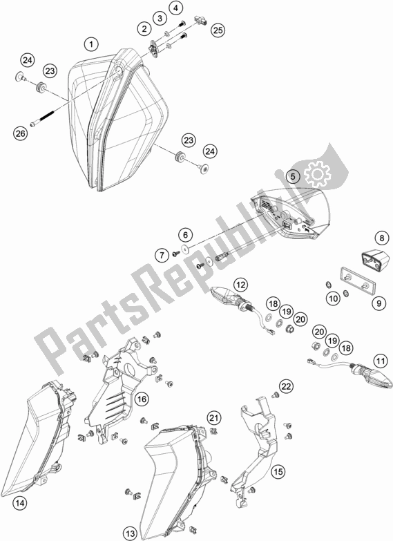 All parts for the Lighting System of the KTM 1290 Super Duke Gt,black 2019