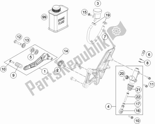 All parts for the Rear Brake Control of the KTM 1290 Super Duke Gt,black 2019