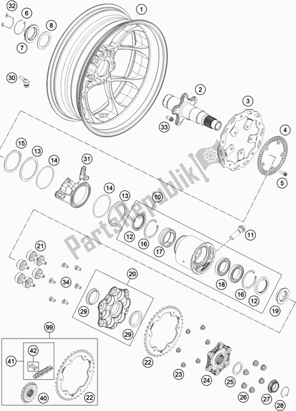 All parts for the Rear Wheel of the KTM 1290 Super Duke Gt,black 2019
