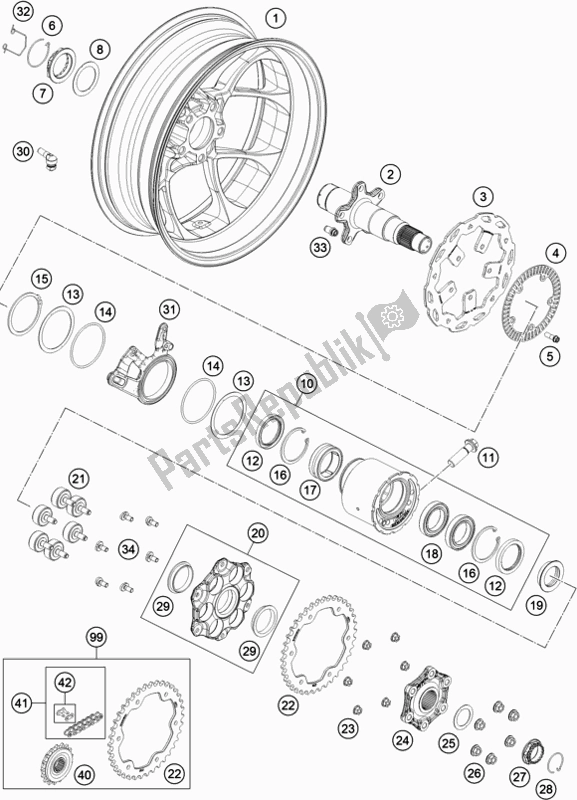 Todas as partes de Roda Traseira do KTM 1290 Super Duke Gt,black 2019