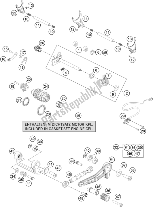 All parts for the Shifting Mechanism of the KTM 1290 Super Duke Gt,black 2019