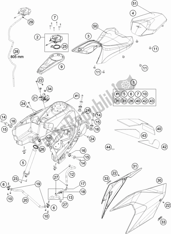 All parts for the Tank, Seat of the KTM 1290 Super Duke Gt,black 2019