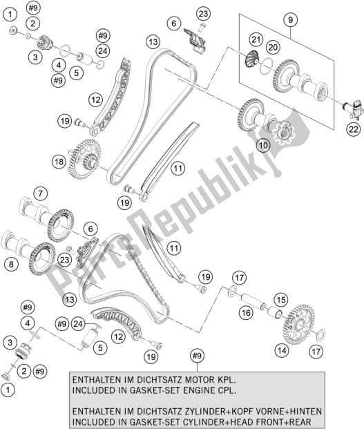 All parts for the Timing Drive of the KTM 1290 Super Duke Gt,black 2019