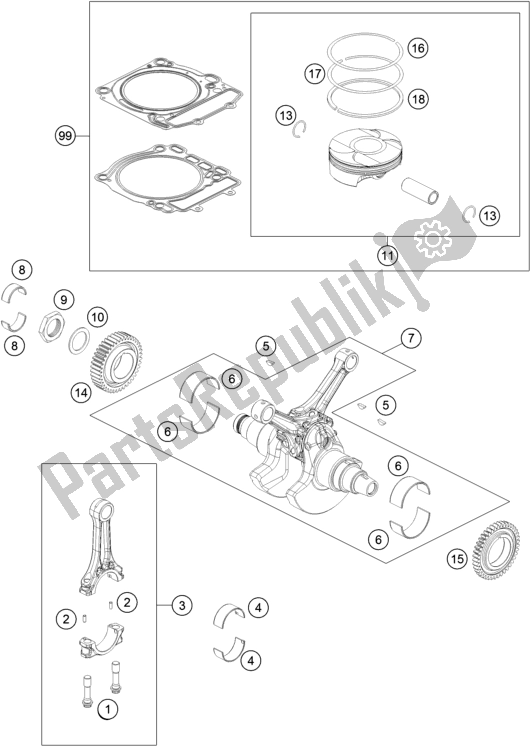 Tutte le parti per il Albero Motore, Pistone del KTM 1290 Super Duke Gt,black EU 2018