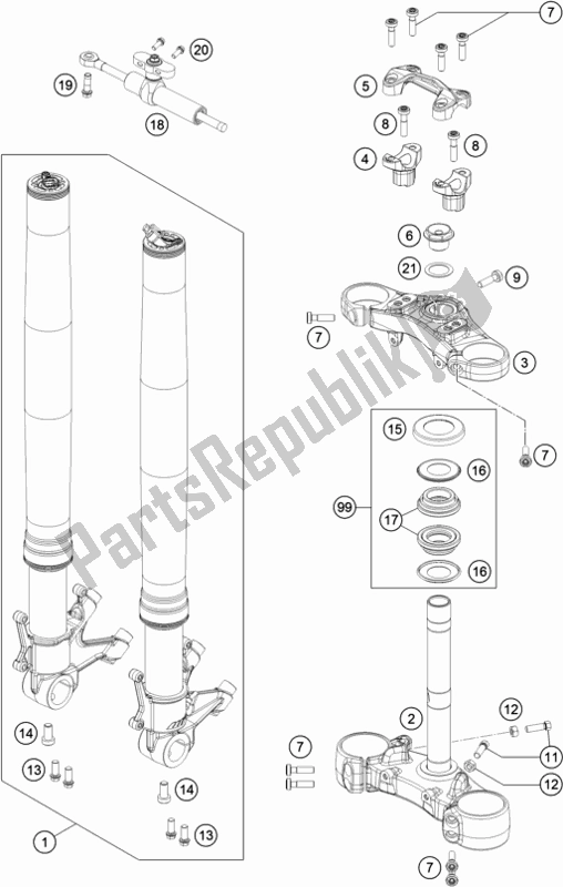 Todas las partes para Horquilla Delantera, Triple Abrazadera de KTM 1290 Super Duke Gt,black EU 2018