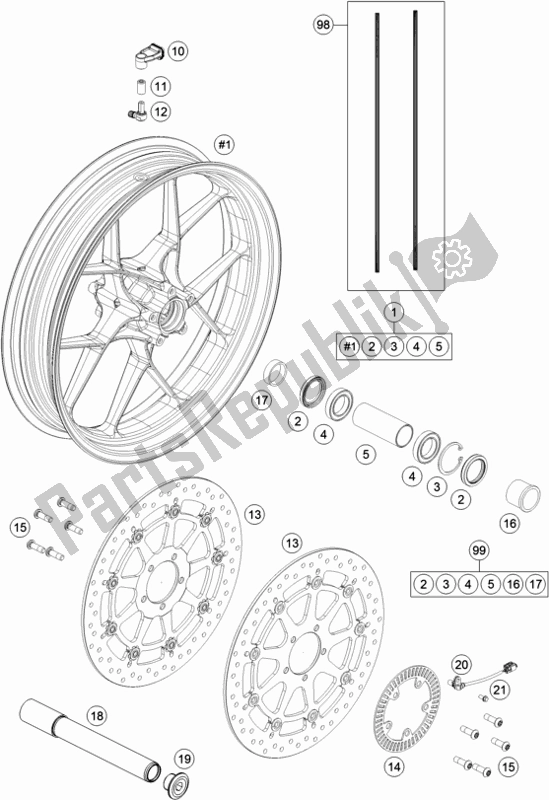 Todas las partes para Rueda Delantera de KTM 1290 Super Duke Gt,black EU 2018