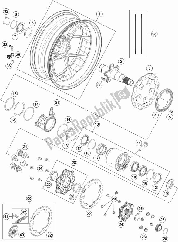 Tutte le parti per il Ruota Posteriore del KTM 1290 Super Duke Gt,black EU 2018