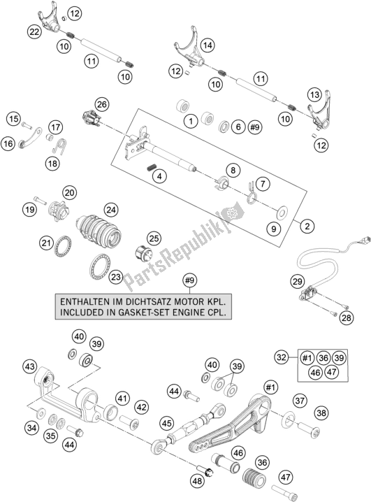 All parts for the Shifting Mechanism of the KTM 1290 Super Duke Gt,black EU 2018