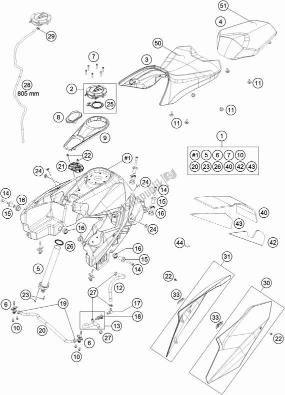 Todas las partes para Tanque, Asiento de KTM 1290 Super Duke Gt,black EU 2018