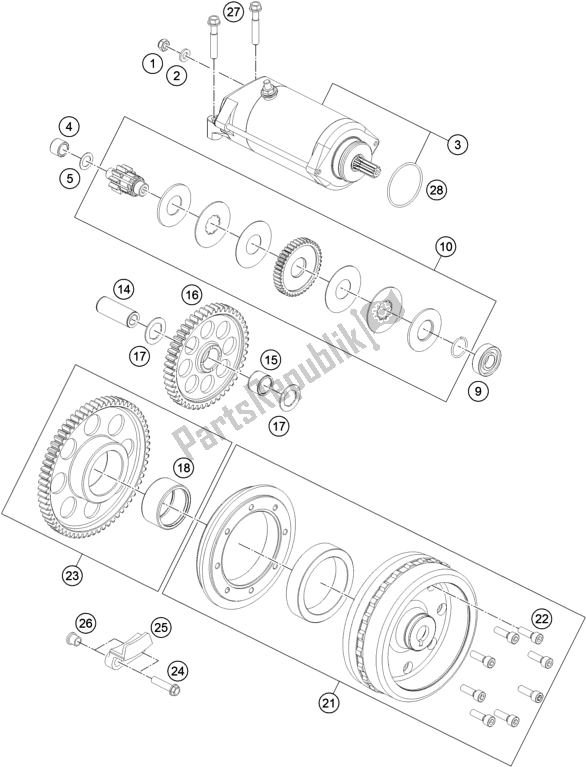 All parts for the Electric Starter of the KTM 1290 Super Duke Gt,black EU 2019