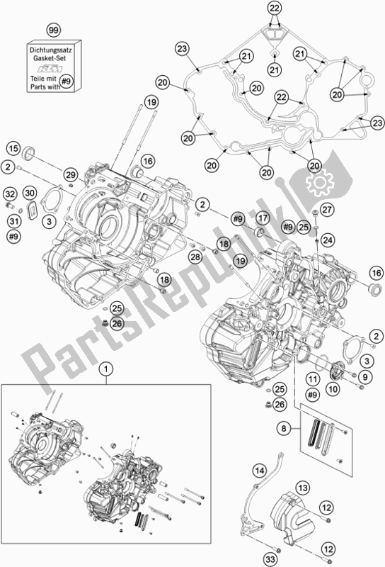 All parts for the Engine Case of the KTM 1290 Super Duke Gt,black EU 2019