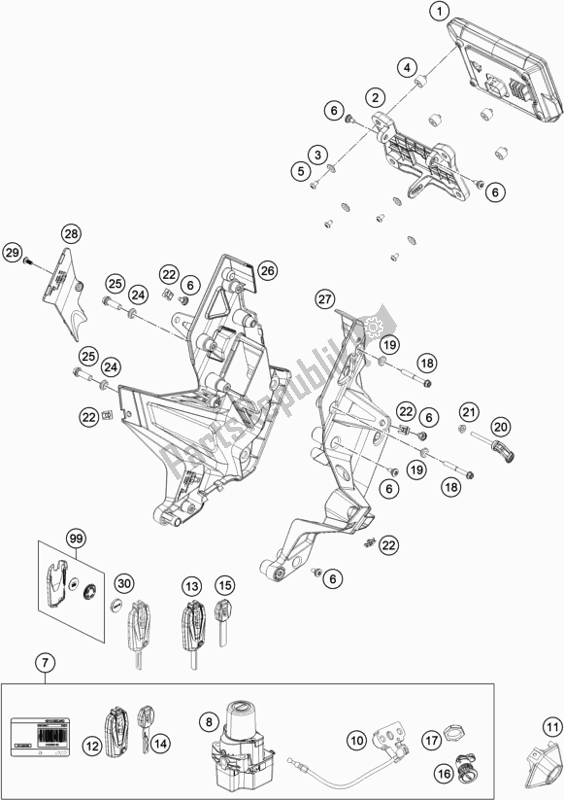 Todas las partes para Instrumentos / Sistema De Bloqueo de KTM 1290 Super Duke Gt,black EU 2019