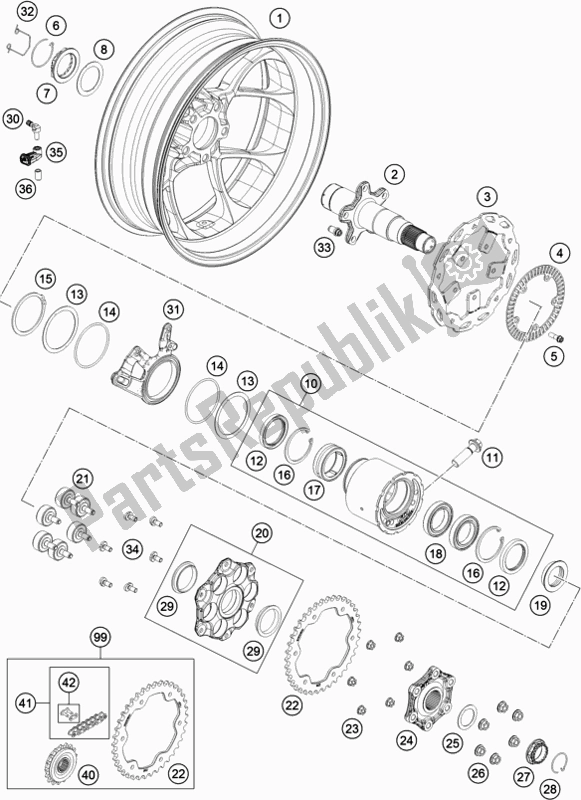 All parts for the Rear Wheel of the KTM 1290 Super Duke Gt,black EU 2019