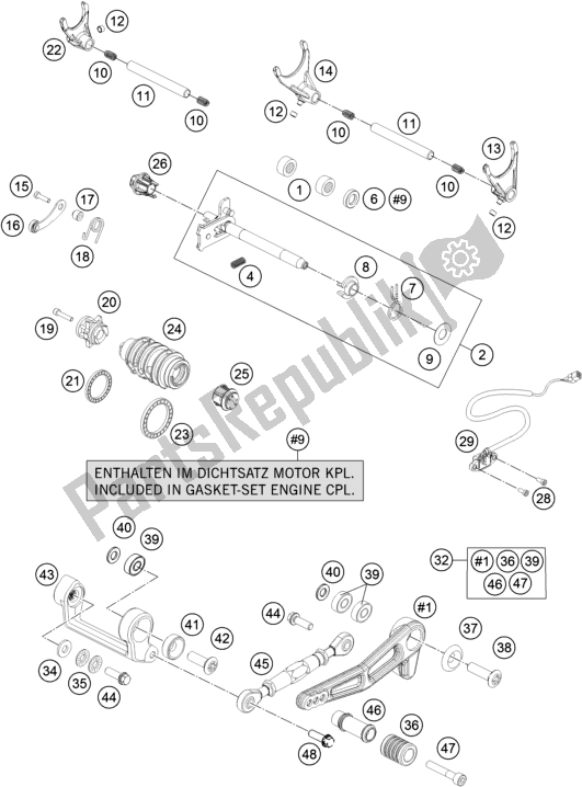 All parts for the Shifting Mechanism of the KTM 1290 Super Duke Gt,black EU 2019