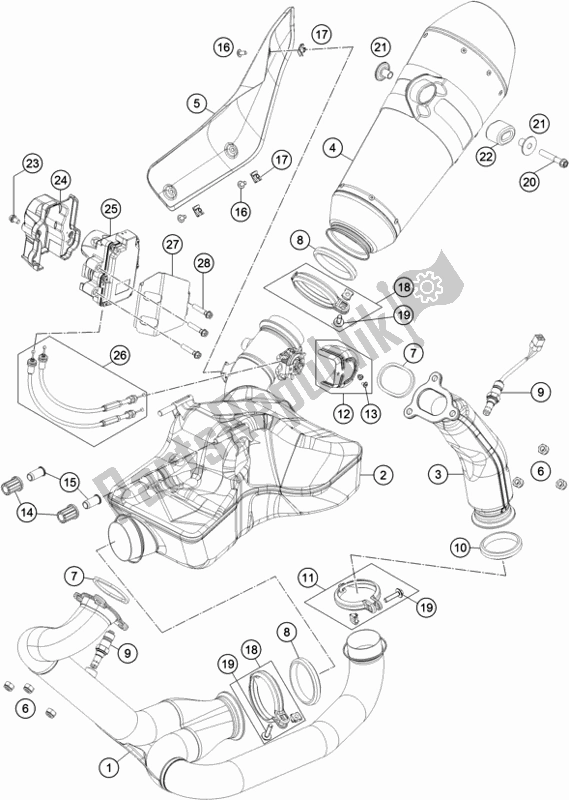All parts for the Exhaust System of the KTM 1290 Super Duke Gt,black EU 2020